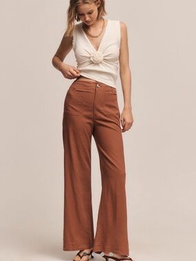 ANTHROPOLOGIE The Colette Beachy Linen Full-Length Wide-Leg Pants by Maeve